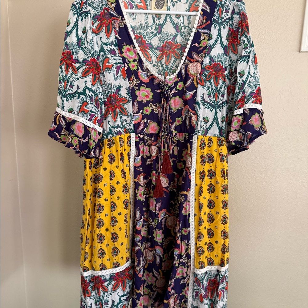 Anthropologie Boho Floral Patchwork V-Neck Women’s Dress - Picture 2 of 10